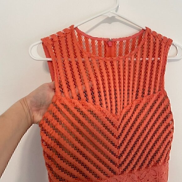 NEW YORK COMPANY NY&CO Eyelet Fit Flare Dress Coral Orange Pink Sleeveless Midi - Picture 5 of 13